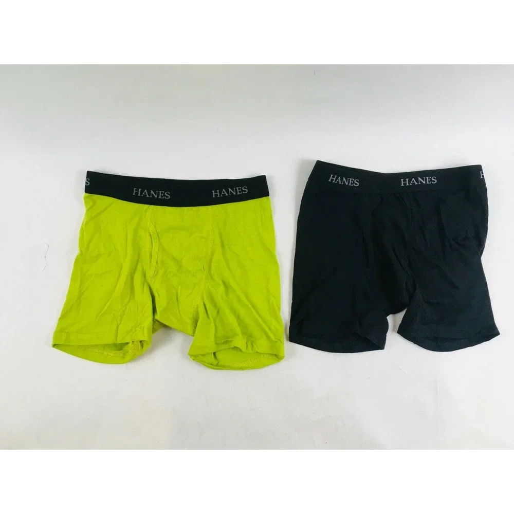Hanes Boxer Briefs Boys Youth Size Medium Black and Pea Green Stretch 2 Pack